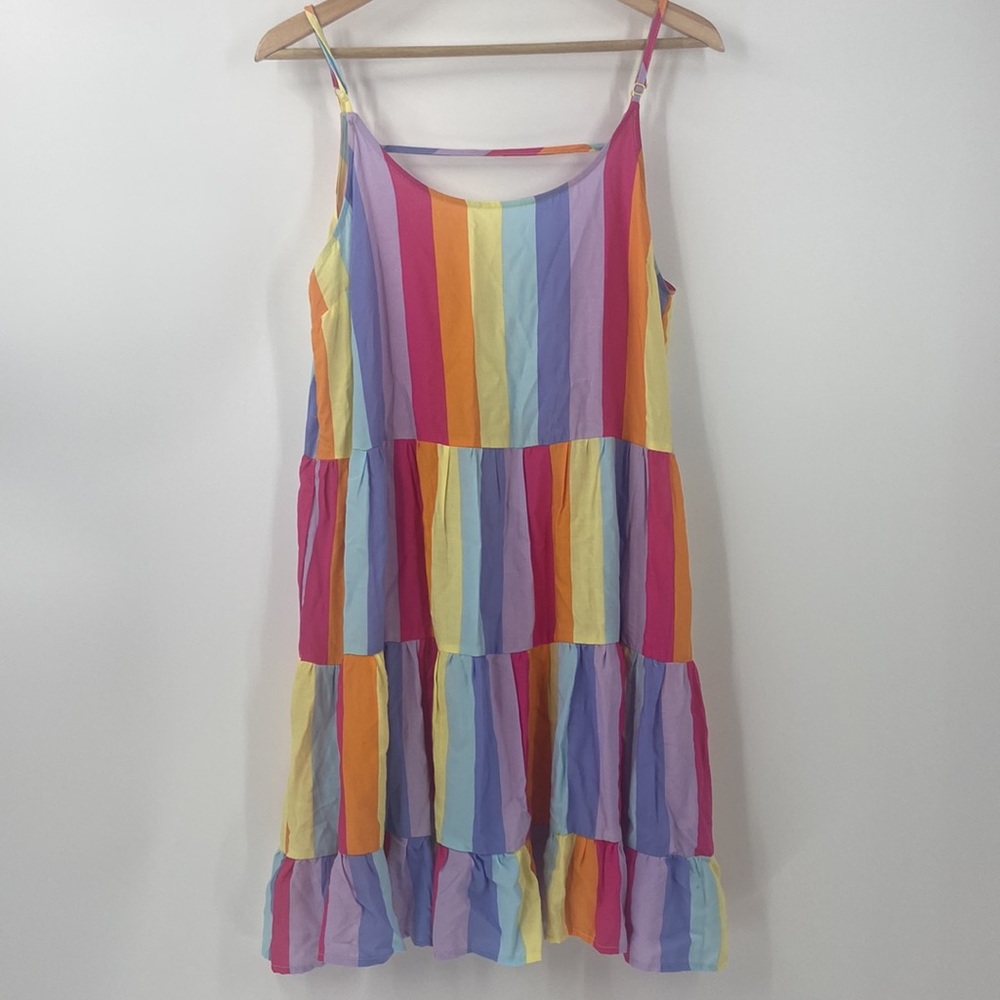 Crown and Ivy Cabana striped multi color spaghetti strap spring summer sundress